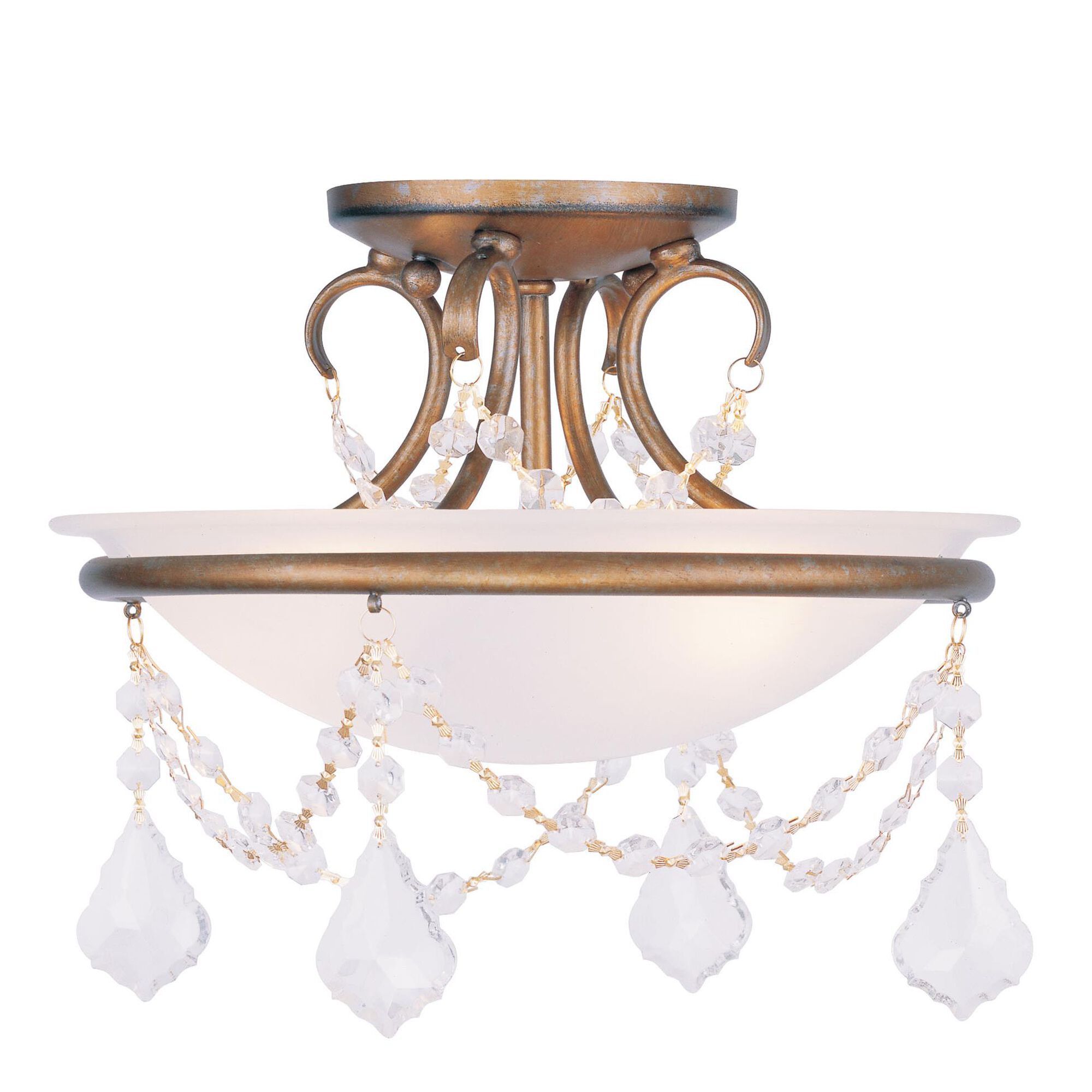 Shown in Antique Gold Leaf finish and Clear crystal and White Alabaster glass